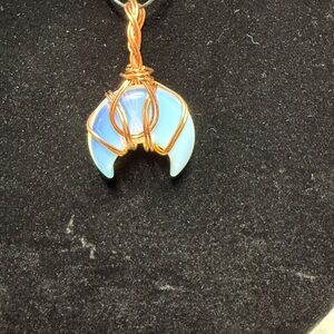 Opalite Wrapped in Copper Crescent Moon Pendant Necklace